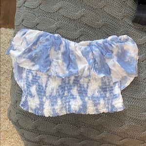 Blue and white tie-dye tube top